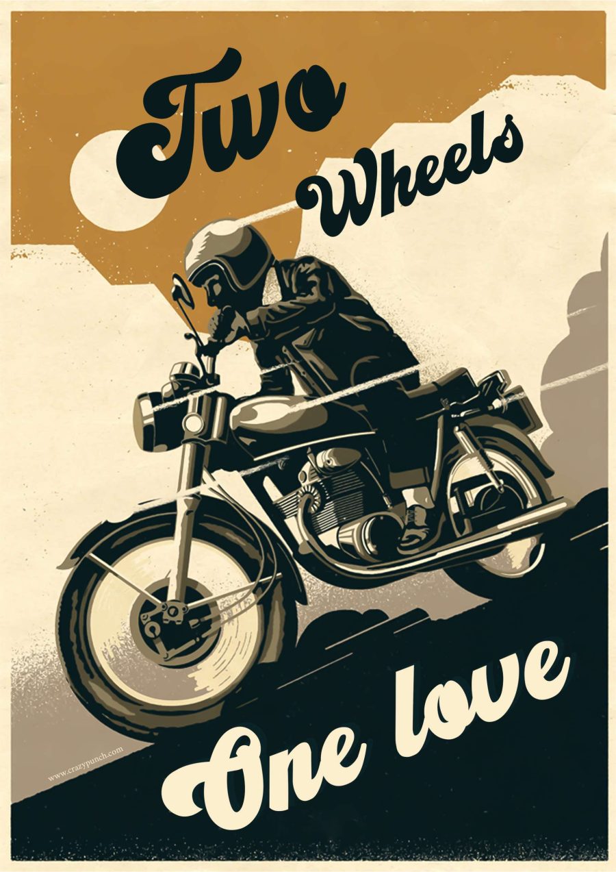 Two Wheels One Love A4 Bike Poster