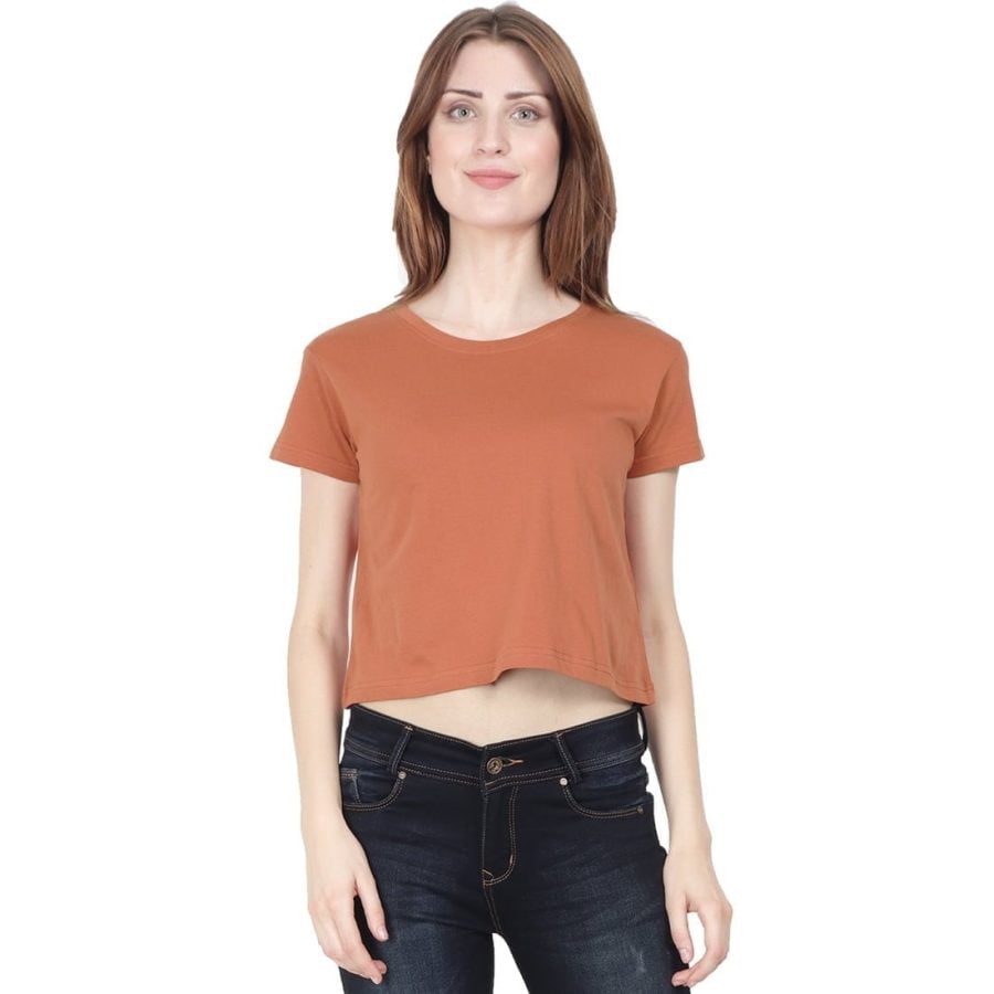 Plain Women's Saffron Half Sleeve Crop top