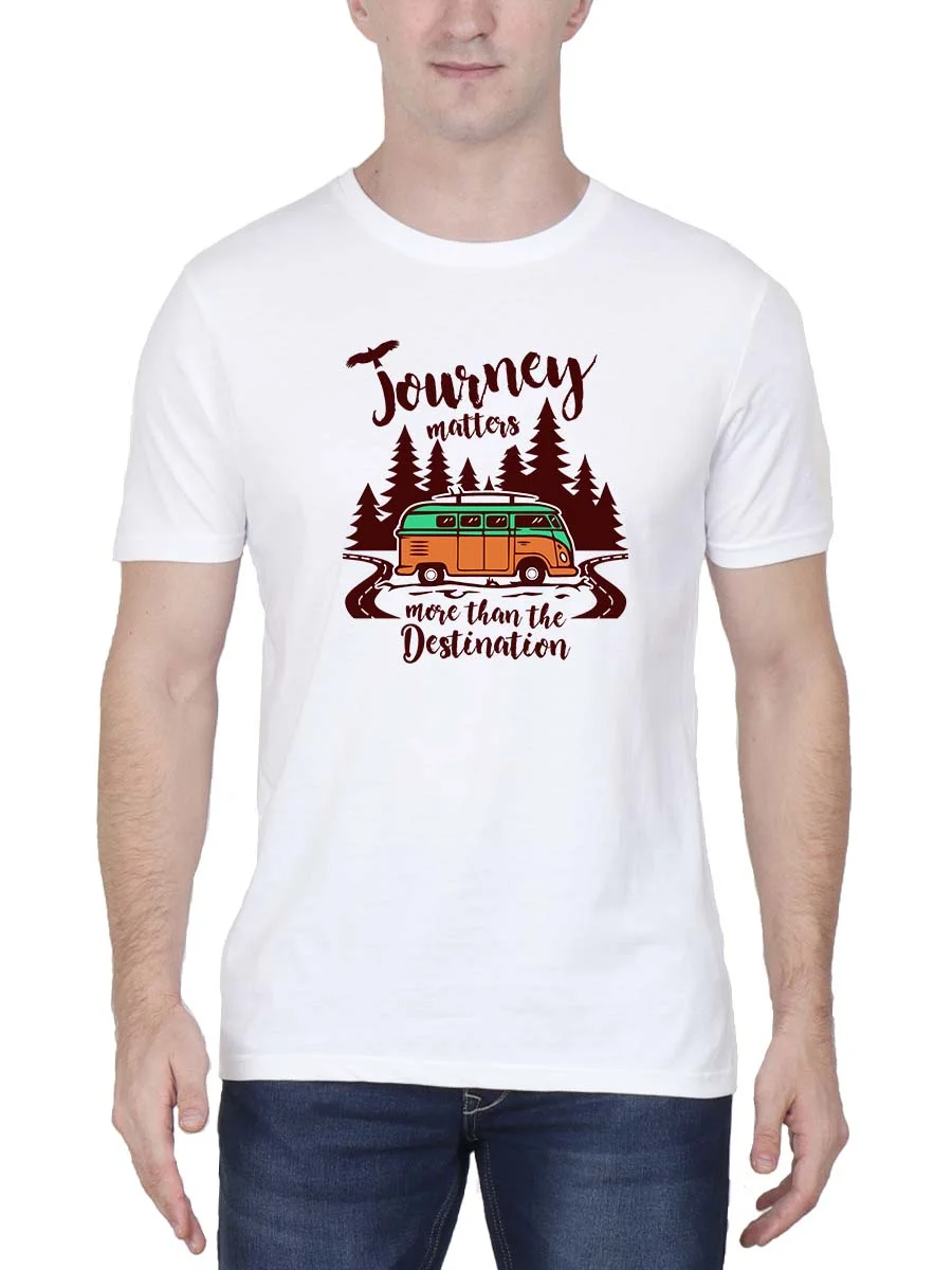 Journey Matters More Men Half Sleeve White Travel T-Shirt