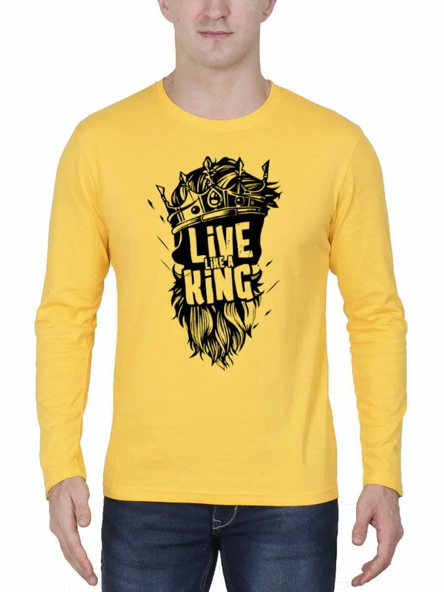 Live Like A King Men's Yellow Full Sleeve Round Neck T-Shirt