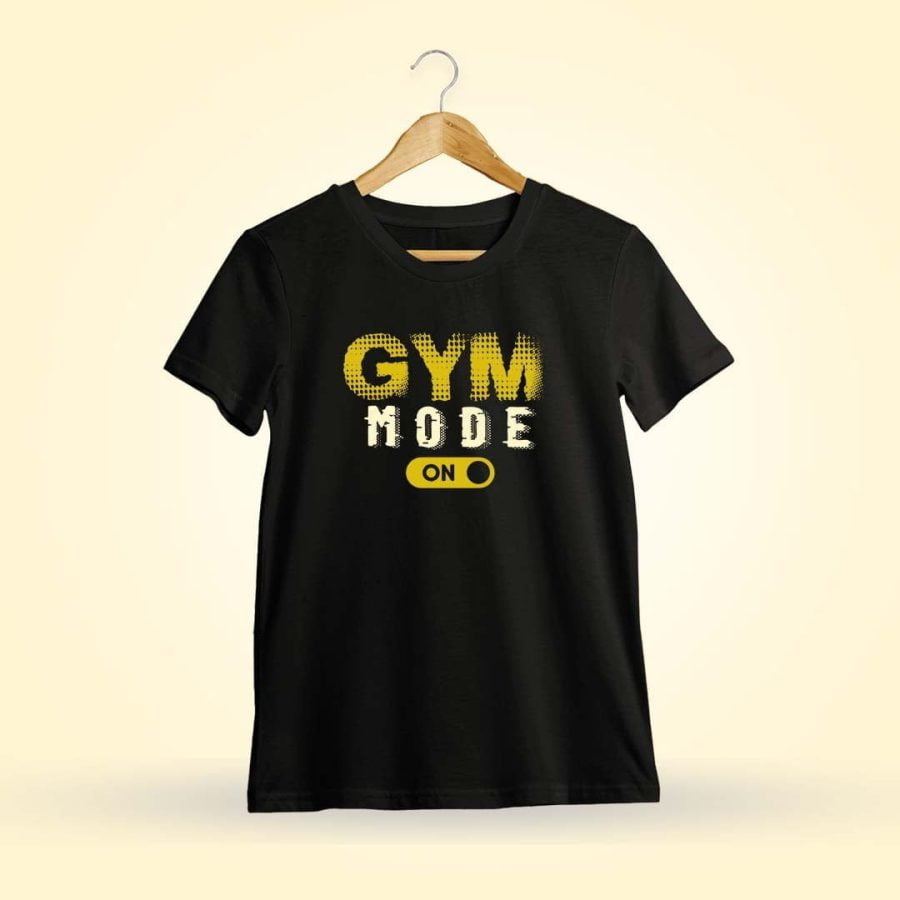 Gym Mode On Button Men Half Sleeve Black Gym T-Shirt