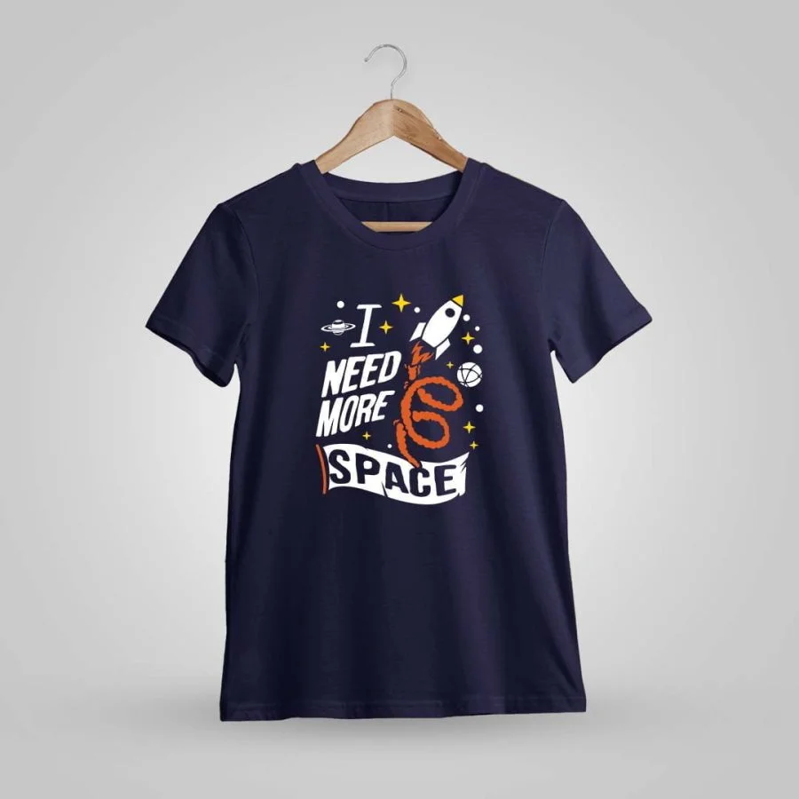 I Need More Space Rocket Men Half Sleeve Navy Blue Crazy Fun T-Shirt