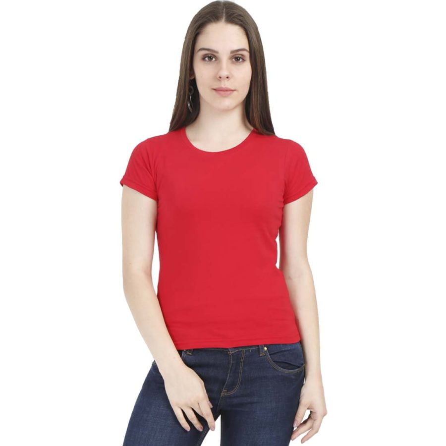 Women's Red Half Sleeve Round Neck Plain T-Shirt