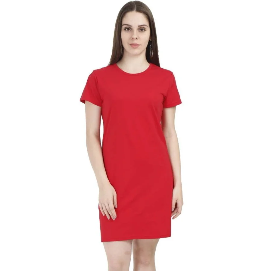 Women's Red Half Sleeve Plain T-Shirt Dress