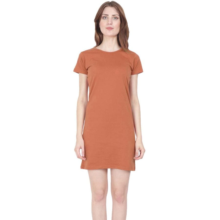 Women's Saffron Half Sleeve Plain T-Shirt Dress