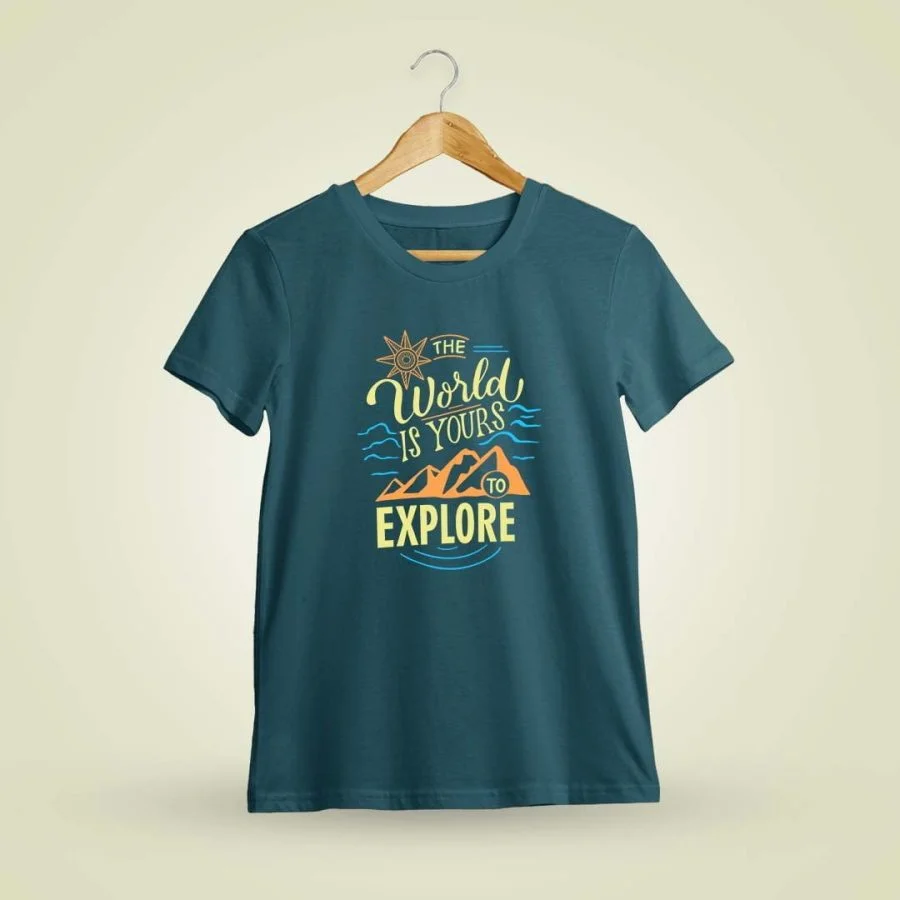 The World Is Yours To Explore Men Half Sleeve Petrol Adventure T-Shirt