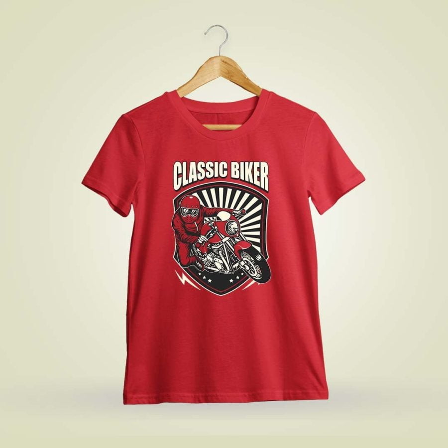 Classic Biker Men Half Sleeve Red Bike T-Shirt