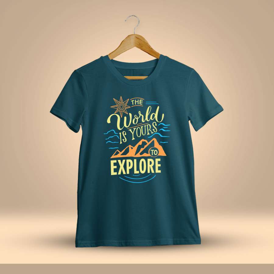 The World Is Yours To Explore Men Half Sleeve Petrol Adventure T-Shirt