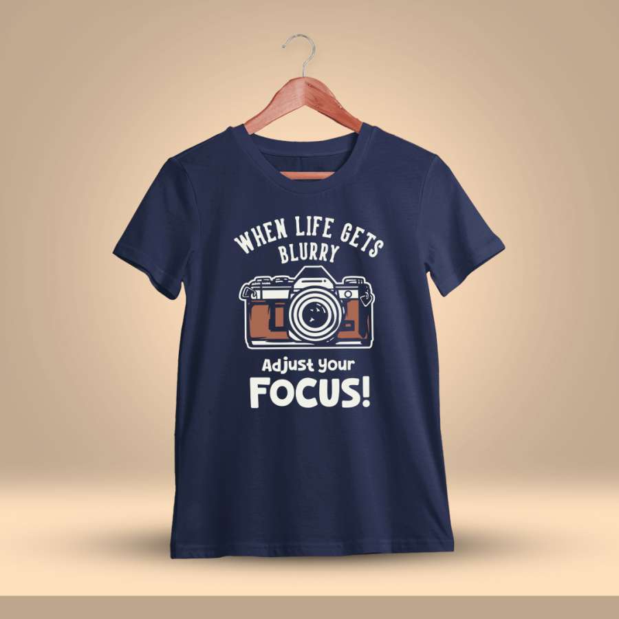 When Life Gets Blurry Camera Men Half Sleeve Navy Blue Photography T-Shirt