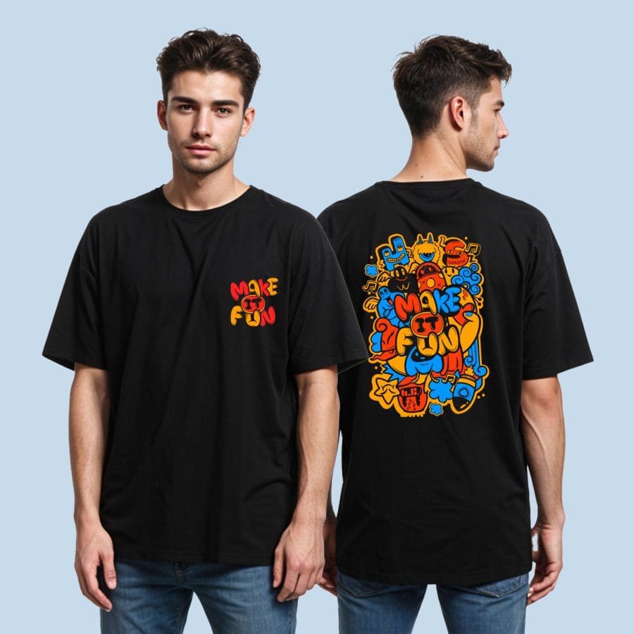 Make It Fun Back Printed Oversized T-Shirt For Men - Half Sleeve