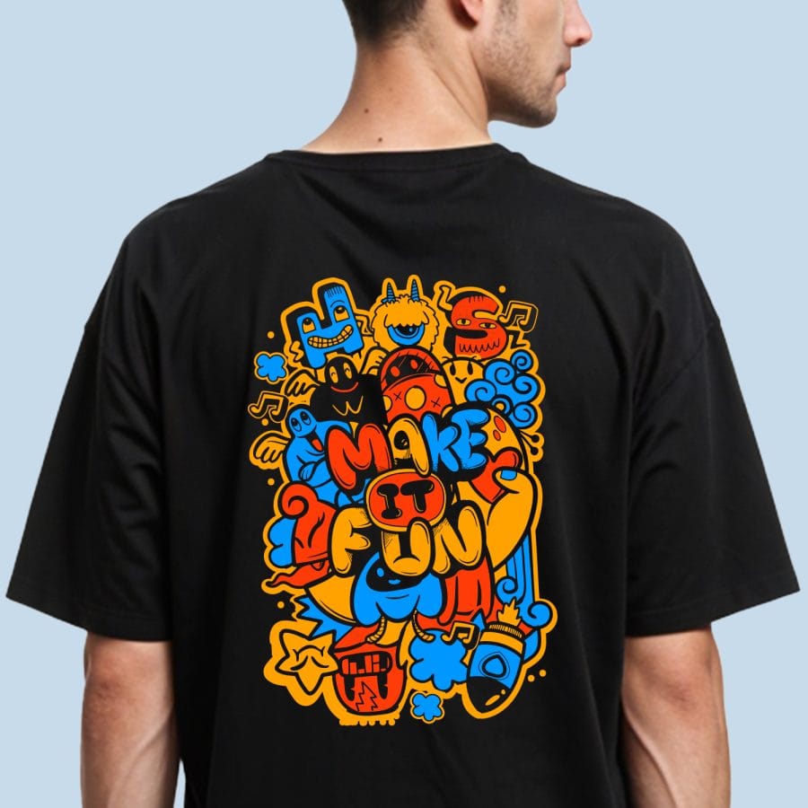 Make It Fun Back Printed Oversized T-Shirt For Men - Half Sleeve - Image 2