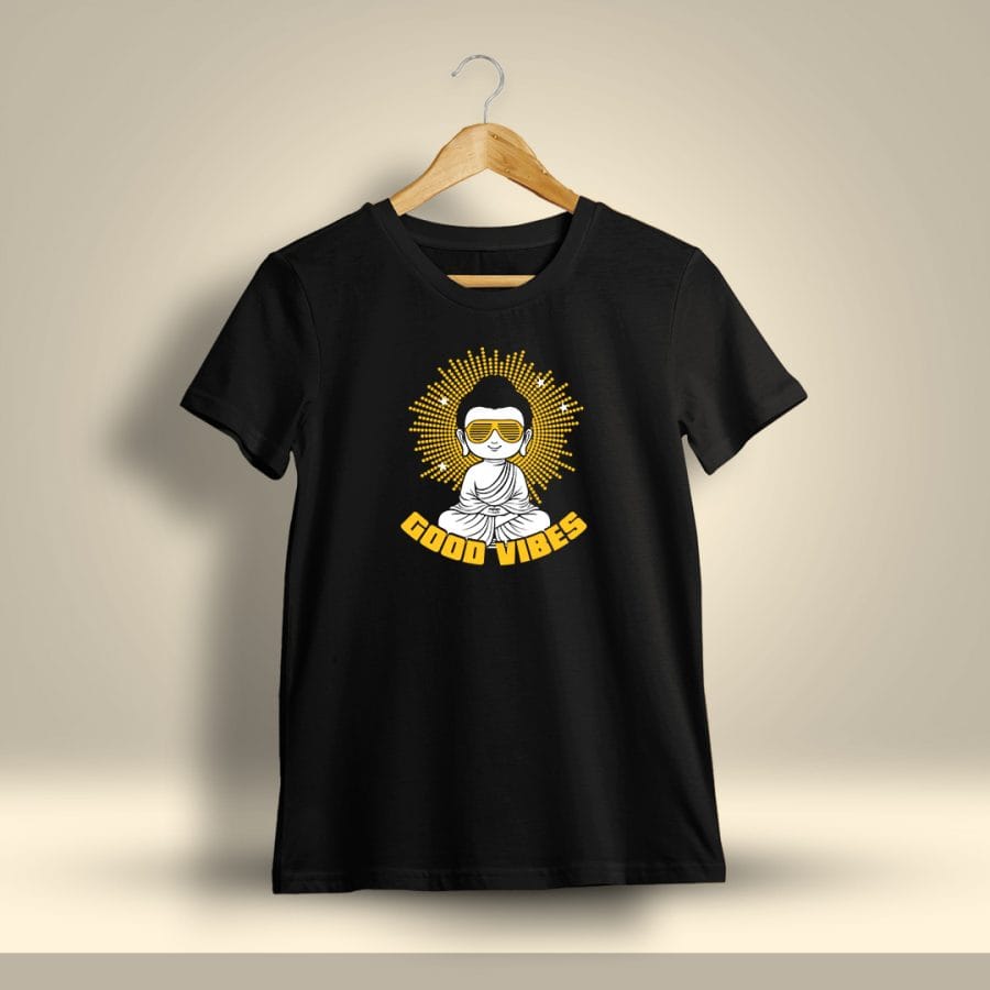 Good Vibes Buddha Graphic T-Shirt For Men - Half Sleeve